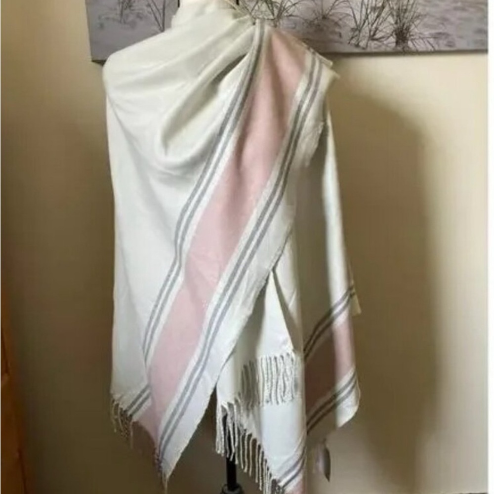 Siizu Causebox COLAB Stripe Poncho Scarf Fringe Shawl